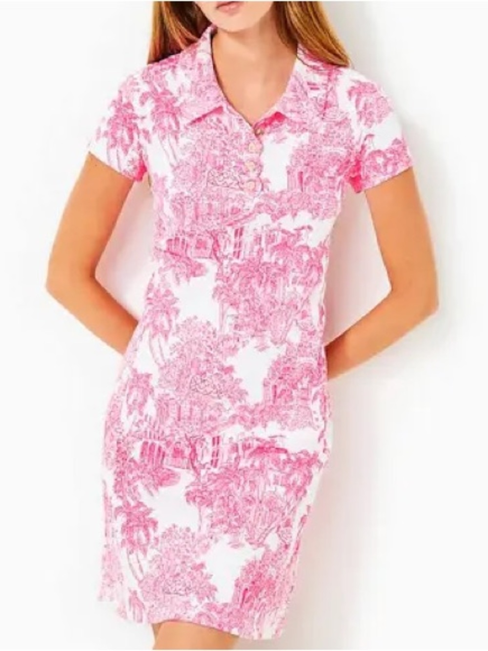 Lilly Pulitzer Frida Golf Dress Womens L Pink White Toile Scalloped